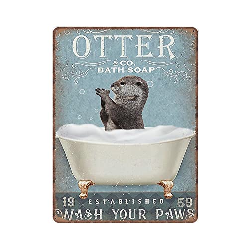 Dreacoss Otter Bath Soap Wash Your Paws Blechschilder, Otter Lover Geschenk, Liebe Tier Poster, Otter Art Lustiges Metallschild Vintage Wandkunst für Badezimmer WC Home Decor Blechschild, 30 x 40 cm von Dreacoss