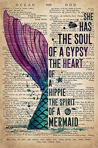 Dreacoss Rustikales Retro-Blechschild "She Has The Soul of A Gypsy The Heart of A Hippie and The Spirit of A Mermaid Poster", Wohnzimmer, Garten, Schlafzimmer, Büro, Hotel, Café, Bar, Club von Dreacoss