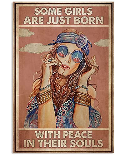 Dreacoss Rustikales Retro-Metall-Blechschild – Some Girls are Just Born with Peace in Their Souls Girl, Blumen, Wandkunst, Metallposter, Wanddekoration für Bars, Restaurants, Cafés, Pubs, 14 x 20,3 cm von Dreacoss