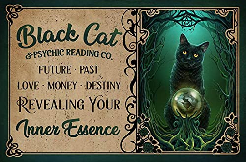 Metall-Blechschild mit schwarzer Katze, psychisches Lesen, horizontales Poster, Retro-Wanddekoration und Blechschilder für Zuhause, Bar, Kaffee, 20,3 x 30,5 cm von Dreacoss