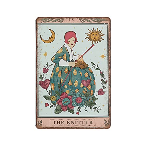 Dreacoss The Knitter Tarot-Karte Blechschilder Stricken Retro Lustiges Metallschild Vintage Poster Wandkunst für Küche Garten Badezimmer Bauernhof Home Coffee Decor Blechschild, 20,3 x 30,5 cm von Dreacoss