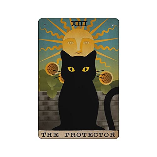 Dreacoss The Protector, Cat TarotBlechschilder, schwarze Katze, Retro, lustiges Metallschild, VintagePoster, Wandkunst für Küche, Garten, Badezimmer, Bauernhof, Zuhause, Kaffee, Dekoration, von Dreacoss