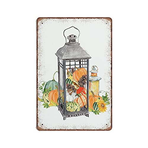 Dreacoss Vintage Fall Vignette Blechschilder Ernte Laterne Willkommen Herbst Zuhause Wandkunst Kürbisse Poster Metallschild lustige Geschenke für Mama Papa 20,3 x 30,5 cm von Dreacoss