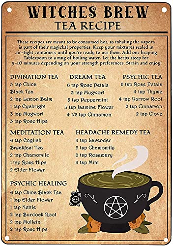 Dreacoss Witch Knowledge Metall-Blechschild Hexen brauen Tee Rezeptposter Leitfaden Infografik Zuhause Küche Club Bar Café Garage Wanddekoration Schild 20,3 x 30,5 cm von Dreacoss