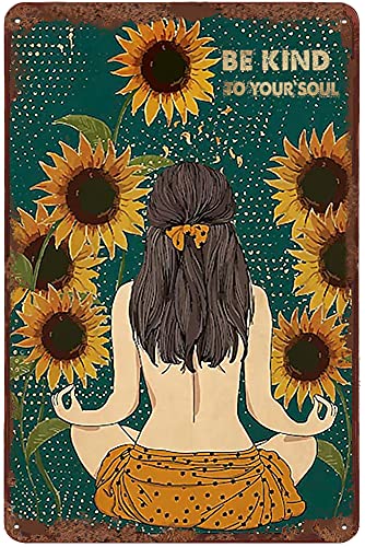 Dreacoss Yoga Be Kind To Your Soul Fun Blechschild Vintage Poster Sonnenblume Wanddekoration Floral Schilder für Zuhause Yoga Meditation Schlafzimmer Cafe Bar 20,3 x 30,5 cm von Dreacoss