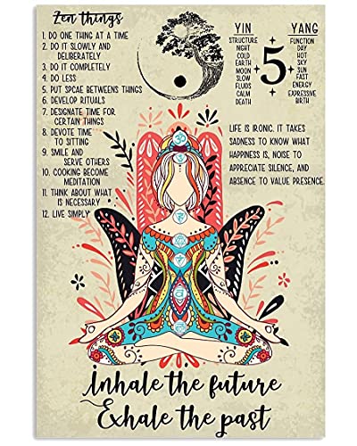 Dreacoss Yoga Girl Inhale The Future Exhale The Past Vintage Poster - Metall Blechschild für Yoga-Liebhaber von Dreacoss