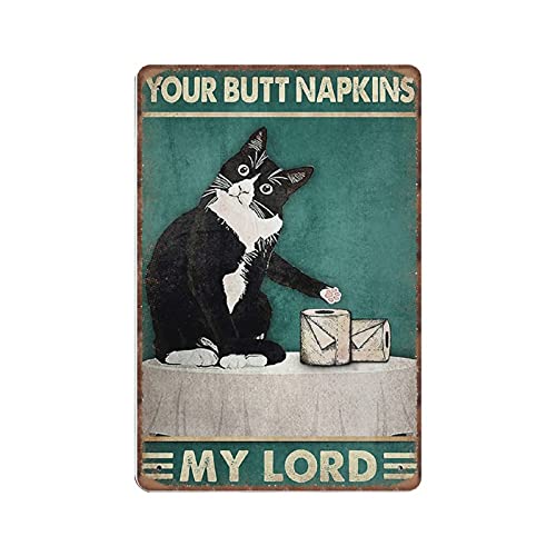 Dreacoss Your Butt Napkins My Lord Blechschilder, Katze Badezimmer Poster, Katze Badezimmer Schilder, Katze Badezimmer Druck, Retro Lustiges Metallschild Vintage Poster Wandkunst für Badezimmer Dekor von Dreacoss