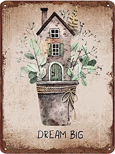 Dream Big Pot Pflanzenhaus Vintage Blechschild Botanisches Haus Wandkunst Natur Wanddekoration für Schlafzimmer Wohnzimmer Büro Kaffee Bar Club Einweihungsgeschenk 14 x 20 cm von Dreacoss