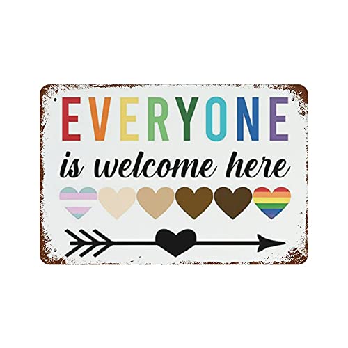 Metall-Blechschild, Retro-Stil, Neuheitsposter, Eisenmalerei, "Everyone is Welcome Here", horizontales Blechschild, Wanddekoration, 20,3 x 30,5 cm Metall-Blechschild, Retro-Stil, Neuheitsposter, Eisenmalerei, "Everyone is Welcome Here", horizontales Blechschild, Wanddekoration, 20,3 x 30,5 cm von Dreacoss