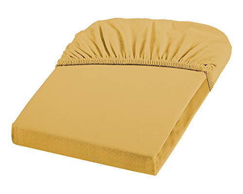 Dream Art 1123 Jersey Stretch Spannbetttuch (95% Baumwolle und 5% Elasthan), mit Rumdumgummizug, Ökotex Standard 100, ideal für Matratzen bis 25 cm Höhe, 200 x 200 cm, gold von Dream Art