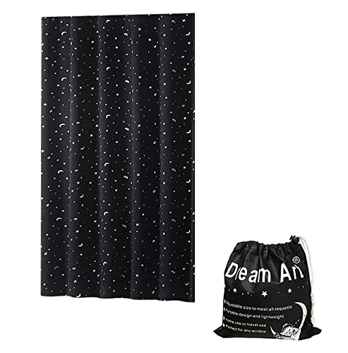 Dream Art Anywhere Temporary Portable Blackout Curtain/Adjustable Blackout Shades Blinds with Suction Cups for Bedroom or Travel Use,Silver Moon& Star Foil Print Black Curtain,1 pc von Dream Art