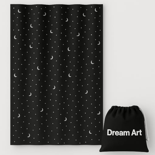 Dream Art Anywhere Temporäre Portable Blackout Vorhang/Einstellbare Blackout Shades Jalousien mit Saugnäpfen für Schlafzimmer oder Reise Gebrauch, Silber Moon& Star Folie Druck Black Vorhang, 1 pc von Dream Art