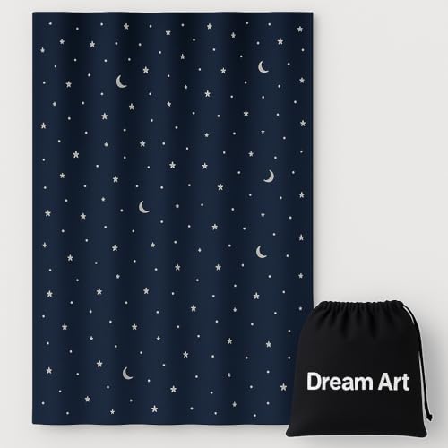 Dream Art Anywhere Temporäre Portable Blackout Vorhang/Einstellbare Blackout Shades Jalousien mit Saugnäpfen für Schlafzimmer oder Reise Gebrauch, Silber Moon& Star Folie Druck Blue Vorhang, 1 pc von Dream Art