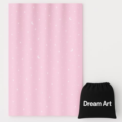 Dream Art Anywhere Temporäre Portable Blackout Vorhang/Einstellbare Blackout Shades Jalousien mit Saugnäpfen für Schlafzimmer oder Reise Gebrauch, Silber Moon& Star Folie Druck Rosa Vorhang, 1pc von Dream Art