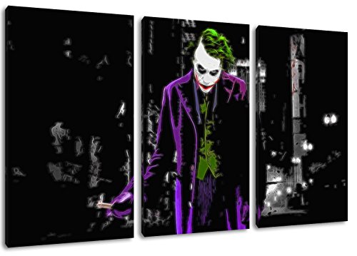 Dream-Arts Dark Joker Motiv, 3-teilig auf Leinwand (Gesamtformat: 120x80 cm), Hochwertiger Kunstdruck als Wandbild. Billiger als EIN Ölbild! Achtung KEIN Poster oder Plakat! von Dream-Arts