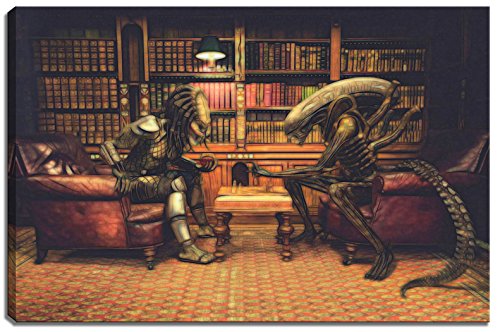 Dream-Arts Alien vs. Predator Schach Motiv auf Leinwand im Format: 100x70 cm. Hochwertiger Kunstdruck als Wandbild. Billiger als EIN Ölbild! Achtung KEIN Poster oder Plakat! von Dream-Arts