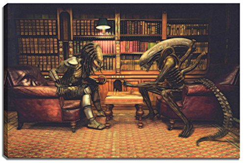 Dream-Arts Alien vs. Predator Schach Motiv auf Leinwand im Format: 120x80 cm. Hochwertiger Kunstdruck als Wandbild. Billiger als EIN Ölbild! Achtung KEIN Poster oder Plakat! von Dream-Arts