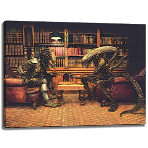 Dream-Arts Alien vs. Predator Schach Motiv auf Leinwand im Format: 80x60 cm. Hochwertiger Kunstdruck als Wandbild. Billiger als EIN Ölbild! Achtung KEIN Poster oder Plakat! von Dream-Arts