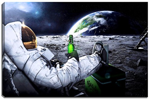 Dream-Arts Astronaut auf Mond Motiv auf Leinwand im Format: 120x80 cm. Hochwertiger Kunstdruck als Wandbild. Billiger als EIN Ölbild! Achtung KEIN Poster oder Plakat! von Dream-Arts