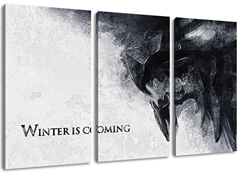 Dream-Arts Winter is Coming, Game of Thrones Motiv, 3-teilig auf Leinwand (Gesamtformat: 120x80 cm), Hochwertiger Kunstdruck als Wandbild. Billiger als EIN Ölbild! Achtung KEIN Poster oder Plakat! von Dream-Arts