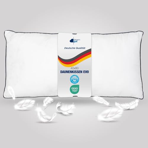 Premium Deutsche Qualität Daunenkissen 40 x 80 cm,15% Federn, innovatives High-End Fusionskopfkissen, Daunen & Federn plus Hohlfaserkugel Kopfkissen, beidseitig nutzbar, 40x80 ÖKO-TEX Premium Qualität Premium Deutsche Qualität Daunenkissen 40 x 80 cm,15% Federn, innovatives High-End Fusionskopfkissen, Daunen & Federn plus Hohlfaserkugel Kopfkissen, beidseitig nutzbar, 40x80 ÖKO-TEX Premium Qualität von Dream Gut