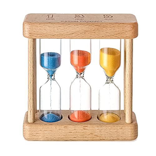 Sanduhr für Kinder, Sanduhr Glas Timer, Haus Deko Spiel Requisiten, 3 in 1 Kombi-Sanduhr, Sanduhr für Kindergeburtstagsgeschenk, bunter Sand, Küchen-Timer-Uhr, Zeitmanagement, 1, 3, 5 Minuten von Dream HorseX