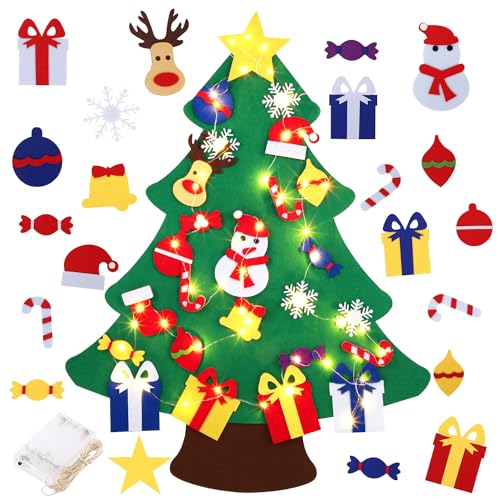 Filz Weihnachtsbaum für Kinder mit 26 Stück abnehmbaren Ornamenten, Wandbehang Weihnachtsschmuck von Dream Loom