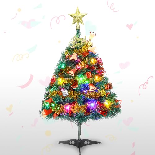 Tischplatte Weihnachtsbaum, 24"/60cm Mini künstlicher Weihnachtsbaum mit LED String Licht Ornamente, Kleiner Desktop Weihnachtsbaum für Urlaub Indoor DIY Weihnachtsdekoration von Dream Loom