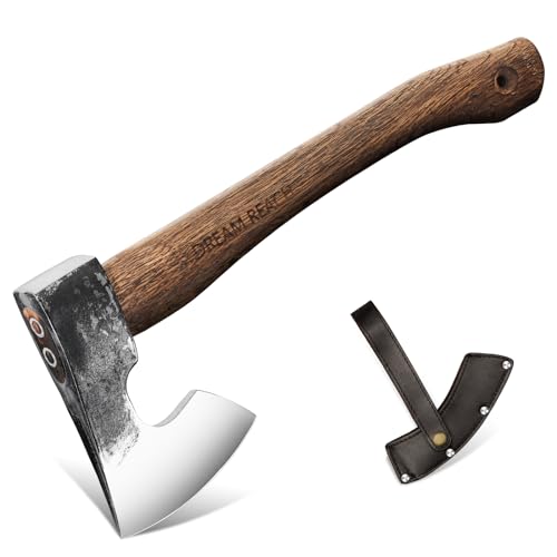 Dream Reach Beil Axt Hochwertige Wikinger Axt Handgeschmiedet Outdoor Survival Axt mit Leder Holster Carbonisierte Holzgriff für Camping und Wandern, NYM-GA01 von Dream Reach