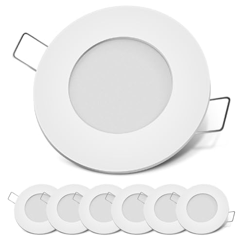 Dream lighting LED Einbaustrahler 12v 3W 75MM Lochmass Warmweiß 3000K 12 Volt LED Spot für Wohnmobil Wohnwagen Camper Van Einbauspots aus Weiß Aluguss IP44 6er Set von Dream lighting