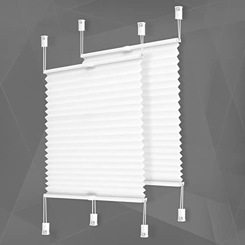 Plissee Klemmfix ohne Bohren 2 Stück 75x100 cm (BxH) Weiß Rollo Plissee mit Klemmträger Jalousie für Fenster Innen & Tür Plisseehalter Lichtdurchlässig Plisseerollo Faltrollos zum Kleben von Dream-seeker