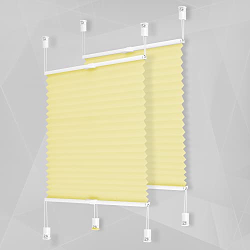 Plissee Klemmfix Faltrollo ohne Bohren zum Kleben 2 Stück 60x120 cm (BxH) Gelb Innenrahmen Sonnenschutz Jalousie Plisseerollo Lichtdurchlässig Rollo für Fenster & Tür von Dream-seeker