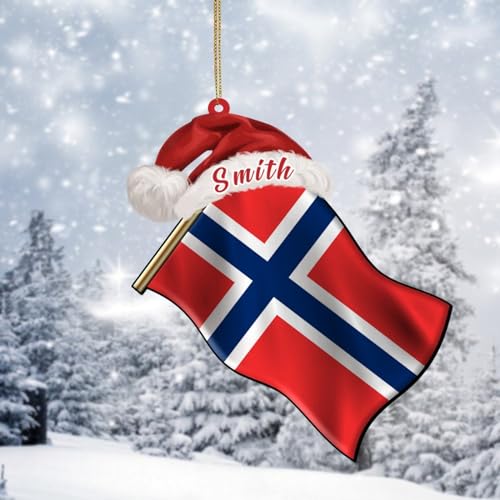 2D Acryl Merry Christmas Nation Flaggen Ornamente, benutzerdefinierte Name Norwegen Flagge Ornamente Dekoration für Weihnachtsbaumkugeln Strumpffüller Hängendes Andenken Weihnachten Neujahr Gedenktag von DreamAutumn