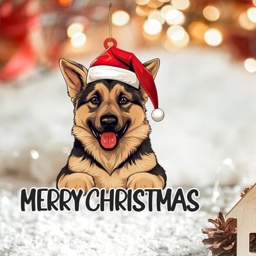 2D Acryl Merry Christmas Ornaments,Dog Santa Hat German Shepherd Ornaments for Christmas Tree Hanging Decoration,Funny Xmas Ornament Christmas Baubles Stocking Stuffers Pet Dog Gifts For Kids von DreamAutumn