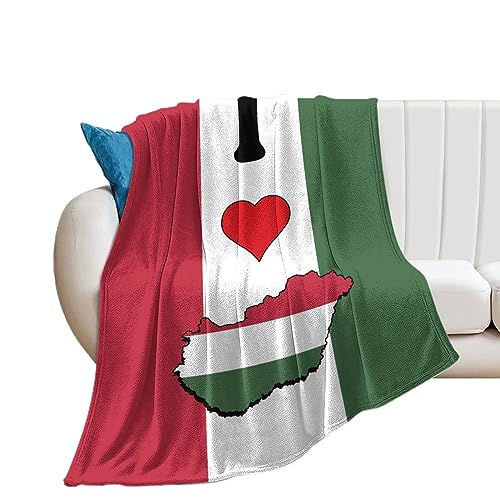 I Love Ungarn-Flagge Überwurfdecken und Überwurf, dicke Büro-Nickerchen, Überwurf, flauschig, leicht, Plüsch, superweich, warm, Flanelldecke für Couch, Bett, Sofa, Stuhl, 177,8 x 203,2 cm von DreamAutumn