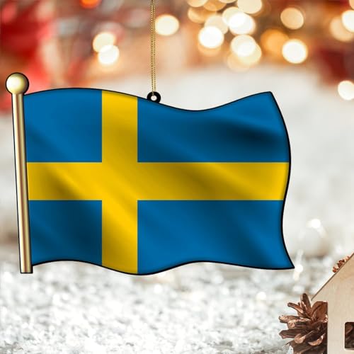 Nationalflaggen 2D Acryl-Weihnachtsschmuck, Schweden-Flagge, Ornamente für Weihnachtsbaum, hängende Dekoration, lustige Weihnachtskugeln, Strumpffüller für Kinder und Familie von DreamAutumn