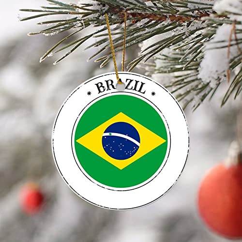 Runde Keramik Weihnachtsschmuck Brasilien Flagge Weihnachten Ornament Nationalflagge Weihnachtsbaum Ornamente für Neujahr Xmas Geburtstag Geschenke Elegant Urlaub Andenken Wohnkultur von DreamAutumn