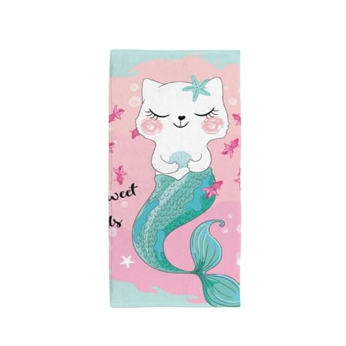 DreamBay Handtuch Set Meerjungfrau Katze Ozean Meer Fisch Handtücher Fingerspitze Gesicht Handtuch Küche Badezimmer Handtuch von DreamBay