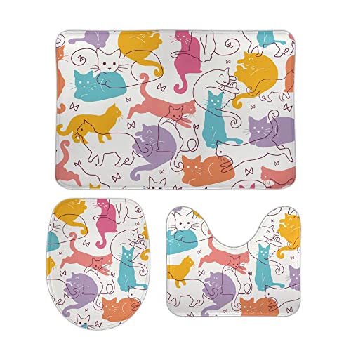 DreamBay WC-Deckelbezug Badezimmer U-förmige WC-Vorleger und Badematte Teppich Fußmatte Regenbogen Katze Cartoon Tier von DreamBay