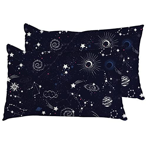 Kissenbezug, 2er-Set, Galaxie-Sterne, Universum, Weltraum, Mond, Sonne, Wolken, Kissenbezug, lang, 60 x 40 cm von DreamBay