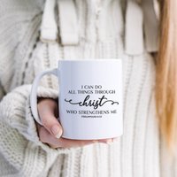 I Can Do All Things Through Christ Swirl 11Oz Weiße Tasse, Kaffeebecher, Abschluss Geschenkidee, Heilige Spruch Tassen, Bibelbecher, Christliche von DreamBiGStudioShop