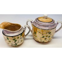 Japan Pfirsich Lustre Apfelblüte Handbemalt Zucker & Milchknäuel Set Vintage von DreamCottageAntiques