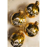 Krebs Weihnachten Ornament Set 4 Weiß Glitzer Schneemann Gold Glaskugeln von DreamCottageAntiques