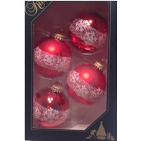 Krebs Weihnachtsschmuck Set 4 Glitzerband Schneeflocke Rote Glaskugeln von DreamCottageAntiques