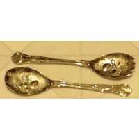 Salat Servieren Utensil Set Löffel Gabel Silve Ernte Obst Blätter Trauben Vintage von DreamCottageAntiques