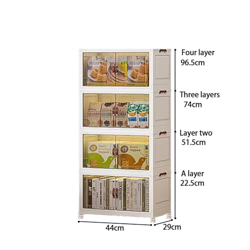 DreamHaven 4-stöckige Faltbare Aufbewahrungsbox mit Türen Stapelbare Kunststoff Aufbewahrungsboxen und RädernOrdnungsboxen Schrank Organizer für Schlafzimmer, Bad, Küche, Büro, Wohnzimmer von DreamHaven