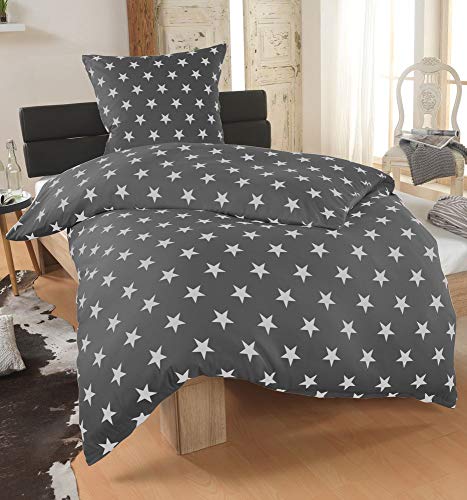 Dreamhome 2 teilige Sterne Bettwäsche Bettbezug 135x200 und Kissenbezug 80x80, Farbe:Anthrazit von Dreamhome