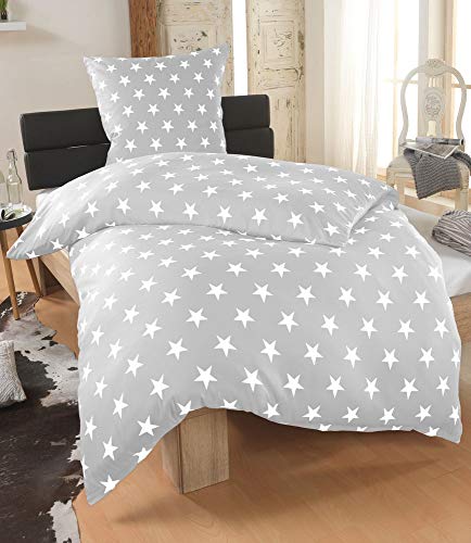 DreamHome 2 teilige Sterne Bettwäsche, Bettbezug in der Größe 135x200 und Kissenbezug 80x80 Farbe: Silber von DreamHome