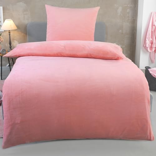 DreamHome Winter Wende Plüsch Bettwäsche 135x200 Nicky-Teddy Cashmere Touch Coral Fleece Bettdezug + Kissenbezug 80x80, Farbe:Rosa von DreamHome