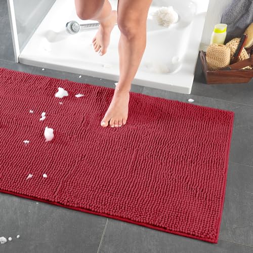 DreamHome hochwertige große Badematte 65x110 rutschfest Badezimmerteppich Badvorleger schnell trocknender pflegeleichter Duschvorleger, Farbe:Weinrot von DreamHome